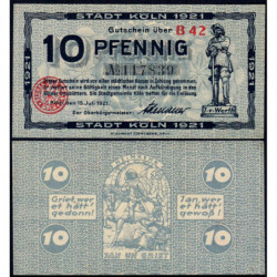 Allemagne - Notgeld - Köln - 10 pfennig - 13/07/1921 - Série B 42 - Réf K30.17 - Etat : NEUF