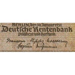 Allemagne - Pick 173b - 1 rentenmark - 30/01/1937 - Série B - Etat : TTB+