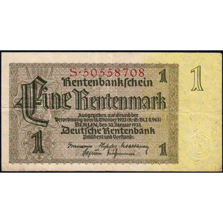 Allemagne - Pick 173b - 1 rentenmark - 30/01/1937 - Série S - Etat : TB+