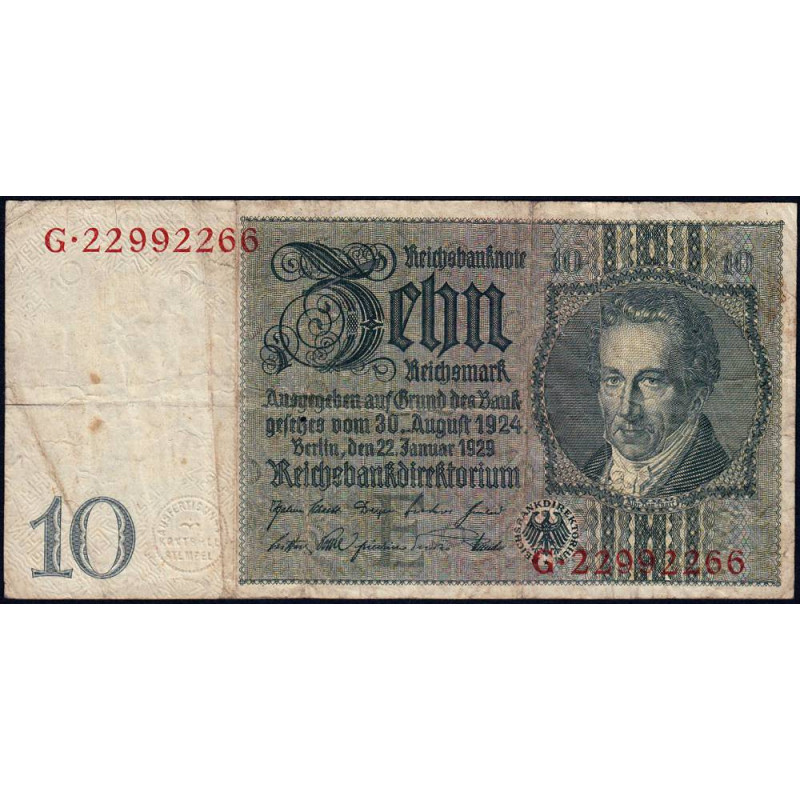 Allemagne - Pick 180a - 10 reichsmark - 22/01/1929 - Lettre E - Série G - Etat : TB-