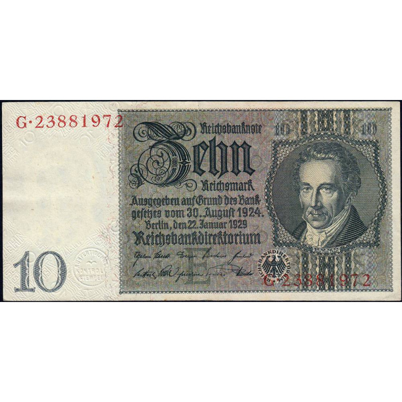 Allemagne - Pick 180a - 10 reichsmark - 22/01/1929 - Lettre E - Série G - Etat : SUP