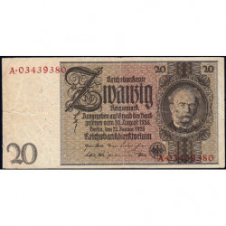 Allemagne - Pick 181b - 20 reichsmark - 22/01/1929 - Sans lettre - Série A - Etat : TB+