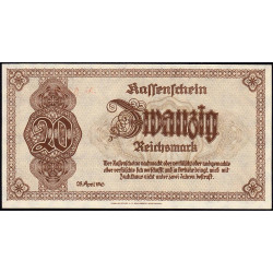 Allemagne - Sudètes - Basse-Silésie - Pick 187 - 20 reichsmark - 28/04/1945 - Série AS - Etat : NEUF