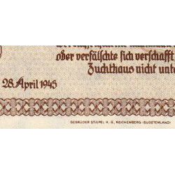 Allemagne - Sudètes - Basse-Silésie - Pick 187 - 20 reichsmark - 28/04/1945 - Série AS - Etat : NEUF