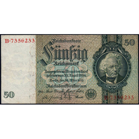 Allemagne - Pick 182a_1 - 50 reichsmark - 30/03/1933 - Lettre M - Série B - Etat : TTB