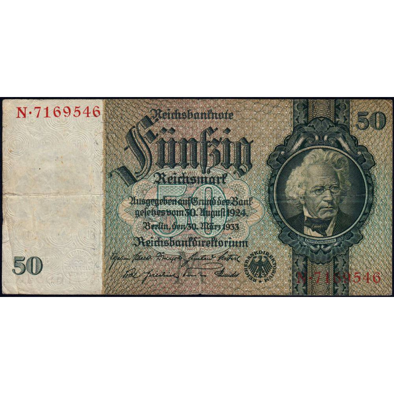 Allemagne - Pick 182a_1 - 50 reichsmark - 30/03/1933 - Lettre M - Série N - Etat : TB+