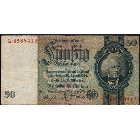 Allemagne - Pick 182a_1 - 50 reichsmark - 30/03/1933 - Lettre O - Série L - Etat : TB-