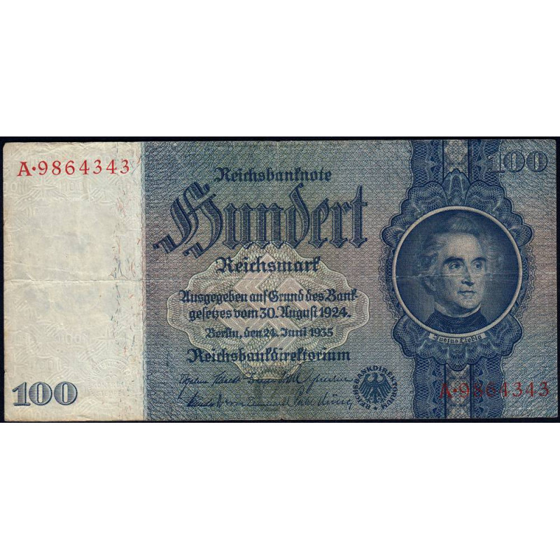 Allemagne - Pick 183a - 100 reichsmark - 24/06/1935 - Lettre C - Série A - Etat : TB