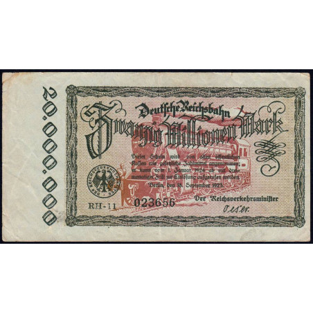 Allemagne - Chemin de fer Berlin - Pick S 1015 - 20 millions mark - 18/09/1923 - Série RH 11 - Etat : TTB