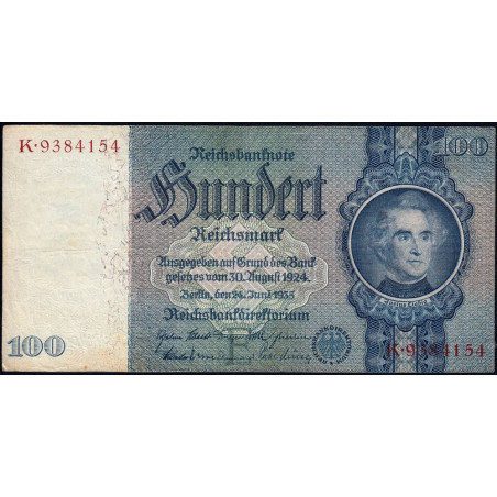 Allemagne - Pick 183a - 100 reichsmark - 24/06/1935 - Lettre E - Série K - Etat : TB+