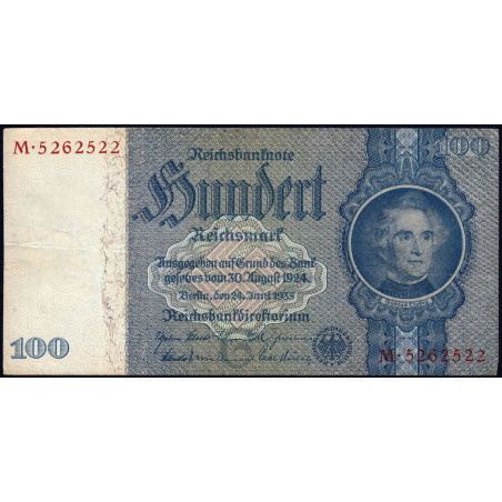 Allemagne - Pick 183a - 100 reichsmark - 24/06/1935 - Lettre G - Série M - Etat : TTB