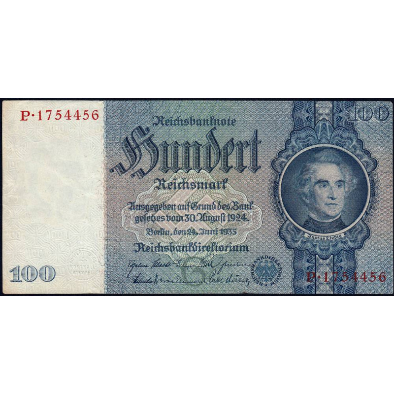 Allemagne - Pick 183a - 100 reichsmark - 24/06/1935 - Lettre G - Série P - Etat : TTB