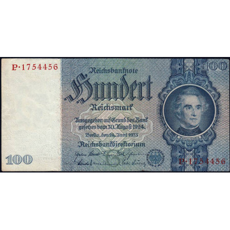 Allemagne - Pick 183a - 100 reichsmark - 24/06/1935 - Lettre G - Série P - Etat : TTB