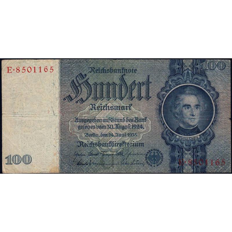 Allemagne - Pick 183a - 100 reichsmark - 24/06/1935 - Lettre U - Série E - Etat : TB-