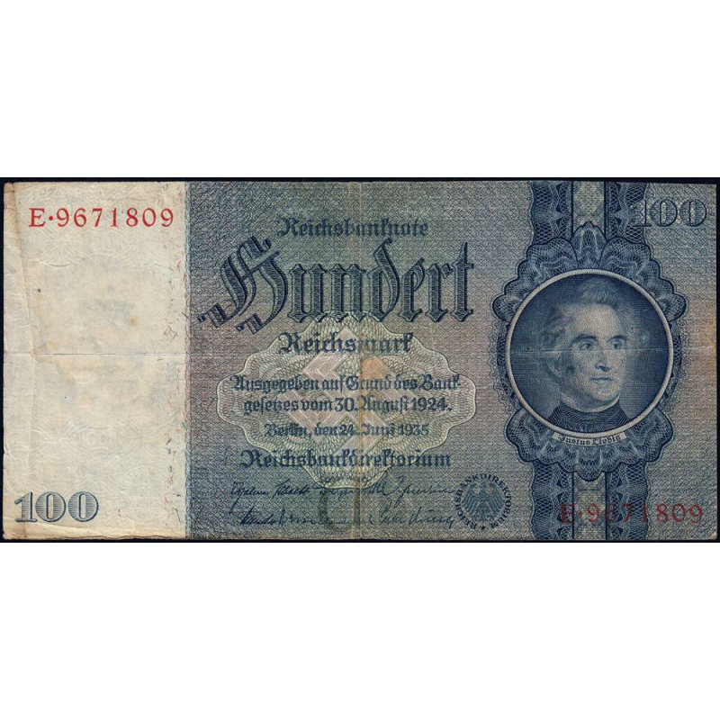 Allemagne - Pick 183a - 100 reichsmark - 24/06/1935 - Lettre U - Série E - Etat : TB-