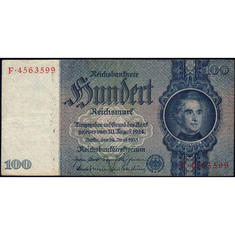 Allemagne - Pick 183a - 100 reichsmark - 24/06/1935 - Lettre V - Série F - Etat : TB+