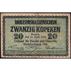 Allemagne - Emission de Posen (Pologne) - Pick R 120 - 20 kopeken - 17/04/1916 - Etat : TB