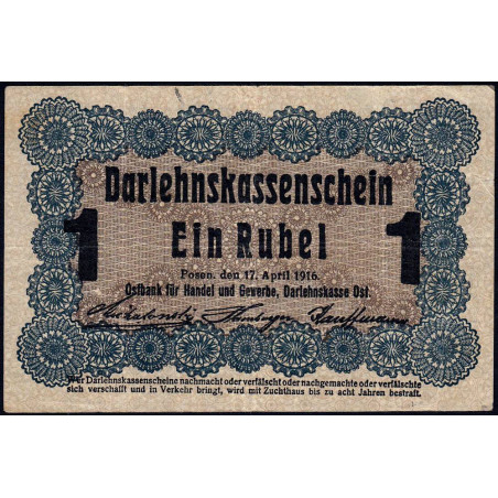Allemagne - Emission de Posen (Pologne) - Pick R 122d - 1 rubel - 17/04/1916 - Etat : TB
