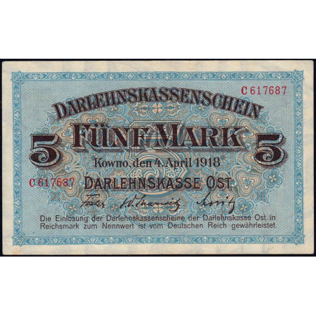 Allemagne - Emission de Kowno (Lituanie) - Pick R 130 - 5 mark - Série C - 04/04/1918 - Etat : SPL