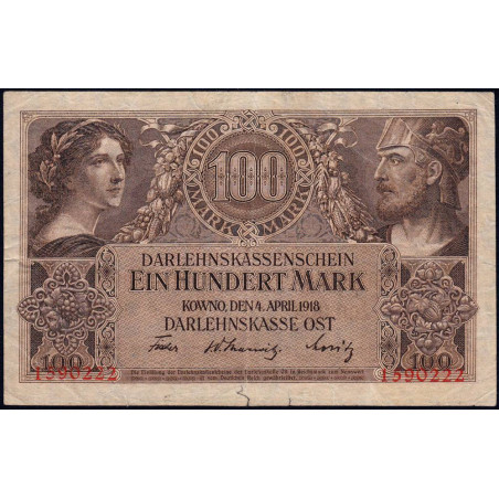 Allemagne - Emission de Kowno (Lituanie) - Pick R 133 - 100 mark - Sans série - 04/04/1918 - Etat : TB+