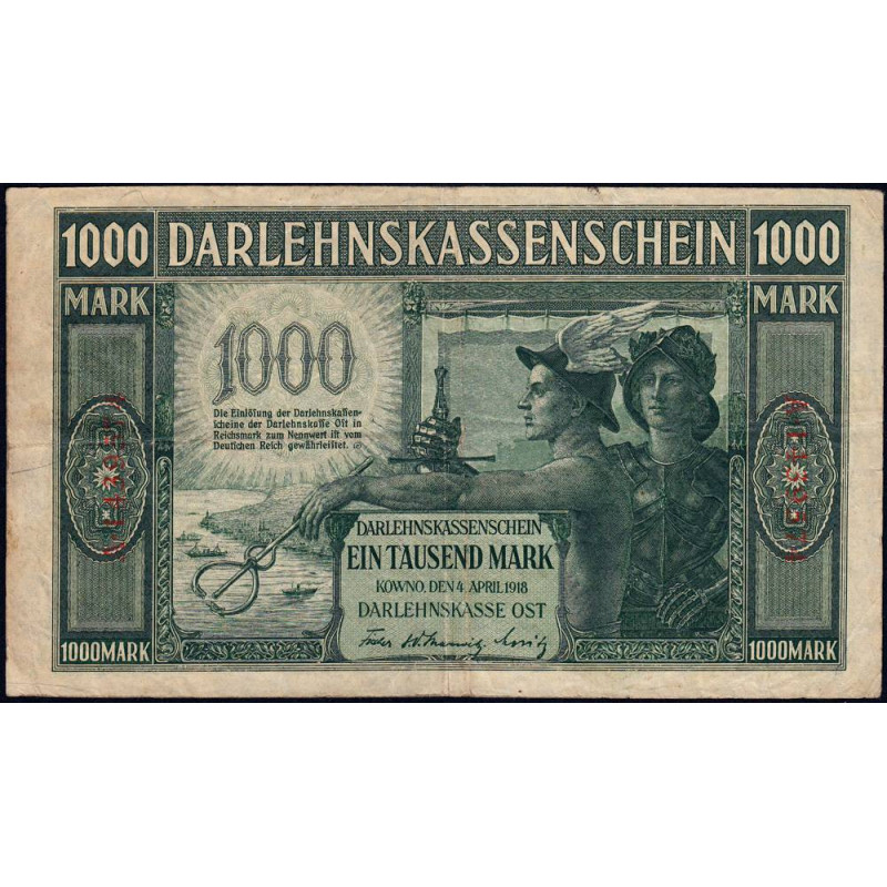 Allemagne - Kowno (Lituanie) - Pick R 134b - 1'000 mark - Série A - 04/04/1918 - Etat : TB+