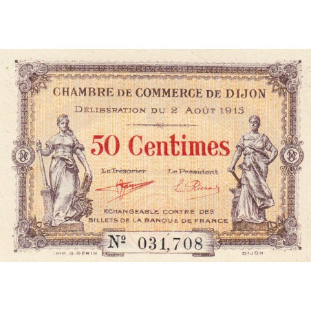 Dijon - Pirot 53-1 - 50 centimes - Sans série - 02/08/1915 - Etat : NEUF