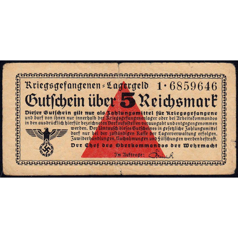 Allemagne - Camp de prisonniers - 5 reichsmark - Série 1 - 1939 - Etat : TTB-