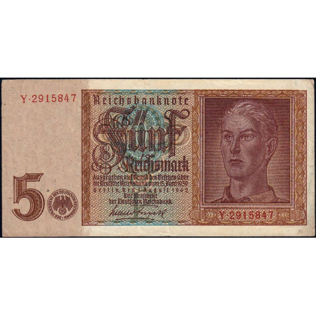 Allemagne - Pick 186a_1 - 5 reichsmark - 01/08/1942 - Lettre P - Série Y - Etat : TTB