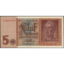 Allemagne - Pick 186a_2 - 5 reichsmark - 01/08/1942 - Lettre P - Série F - Etat : TTB+