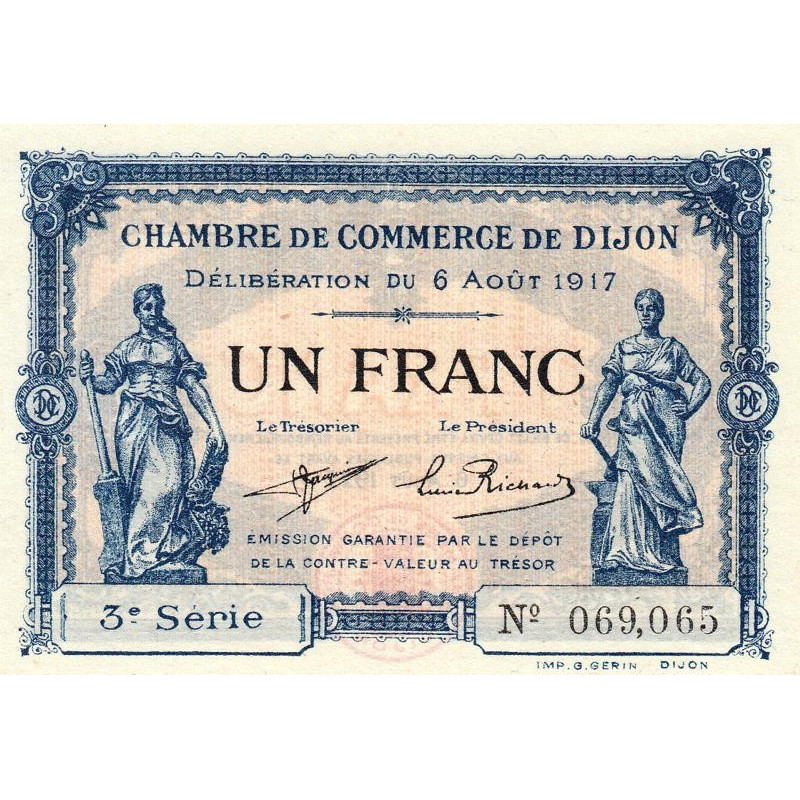 Dijon - Pirot 53-14 - 1 franc - 3e série - 06/08/1917 - Etat : SPL