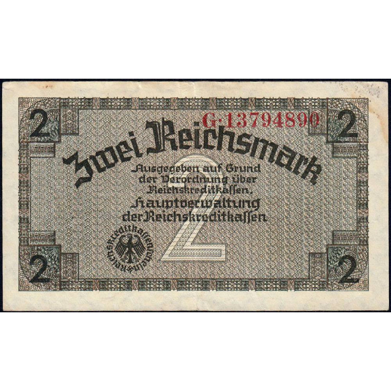 Allemagne - Territoires occupés - Pick R 137b - 2 reichsmark - Série G - 1940 - Etat : TTB