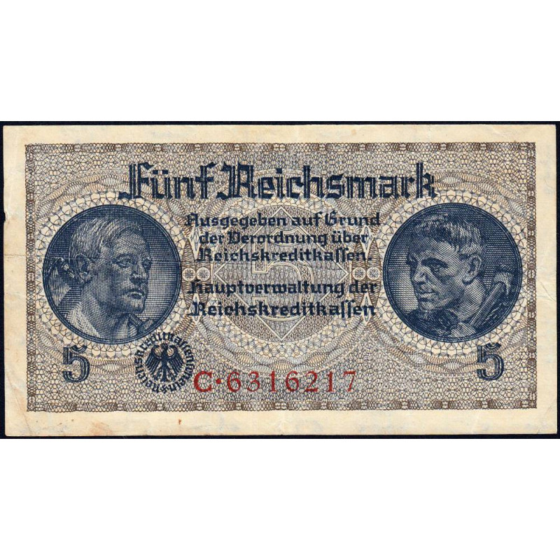 Allemagne - Territoires occupés - Pick R 138a - 5 reichsmark - Série C - 1939 - Etat : TTB-