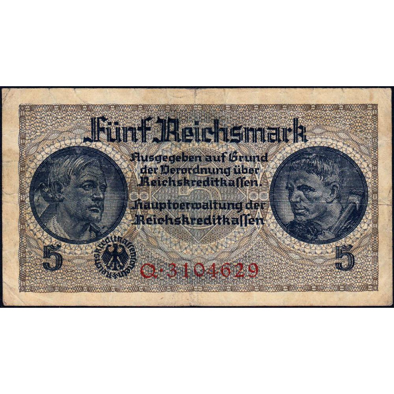 Allemagne - Territoires occupés - Pick R 138a - 5 reichsmark - Série Q - 1939 - Etat : TB