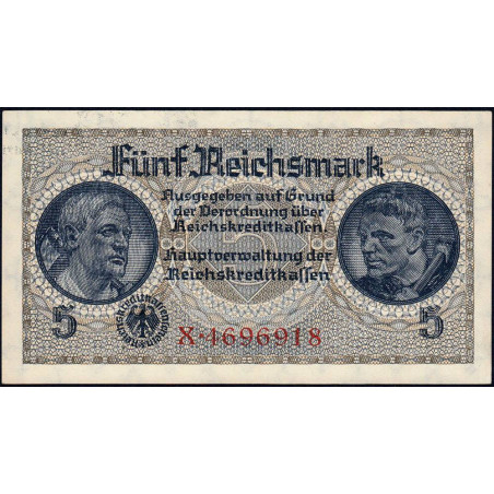 Allemagne - Territoires occupés - Pick R 138a - 5 reichsmark - Série X - 1940 - Etat : SPL