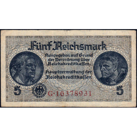 Allemagne - Territoires occupés - Pick R 138b - 5 reichsmark - Série G - 1940 - Etat : TB+