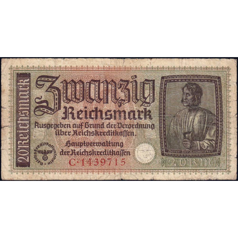 Allemagne - Territoires occupés - Pick R 139 - 20 reichsmark - Série C - 1939 - Etat : B+
