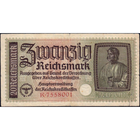 Allemagne - Territoires occupés - Pick R 139 - 20 reichsmark - Série K - 1940 - Etat : TB