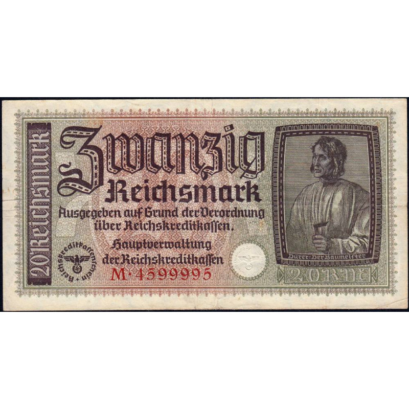 Allemagne - Territoires occupés - Pick R 139 - 20 reichsmark - Série M - 1939 - Etat : TTB-