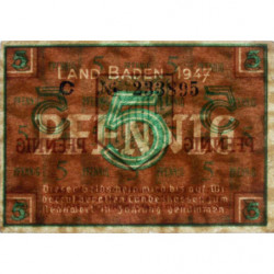 Baden - Occupation Française - Pick S 1001a - 5 pfennig - Série C - 1947 - Etat : TTB+