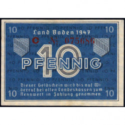 Baden - Occupation Française - Pick S 1002a - 10 pfennig - Série C - 1947 - Etat : NEUF