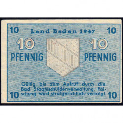 Baden - Occupation Française - Pick S 1002a - 10 pfennig - Série C - 1947 - Etat : SUP+