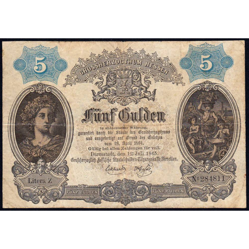 Hessen - Grand-Duché de Hessen - Pick S 268 - 5 gulden - 01/07/1869 - Etat : TB+