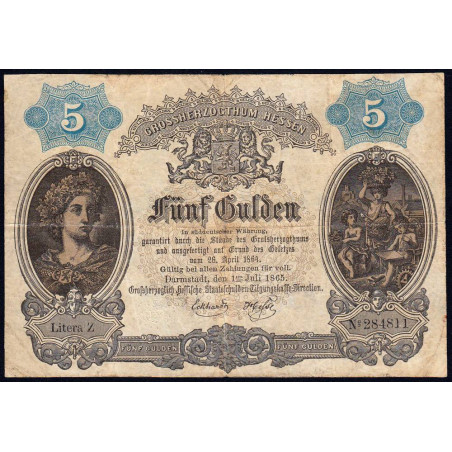 Hessen - Grand-Duché de Hessen - Pick S 268 - 5 gulden - 01/07/1869 - Etat : TB+