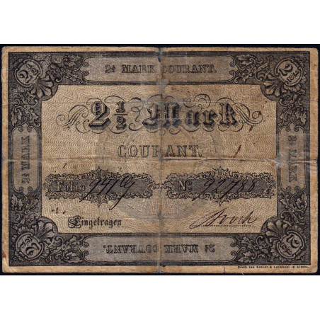 Prusse - Duché de Holstein - Pick S 741 - 2 1/2 mark courant - 17/07/1851 - Etat : B+