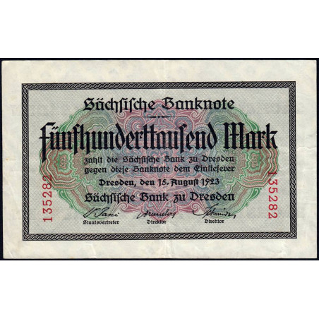 Banque de Saxe - Pick S 961 - 500'000 mark - Sans série - 15/08/1923 - Etat : TTB+