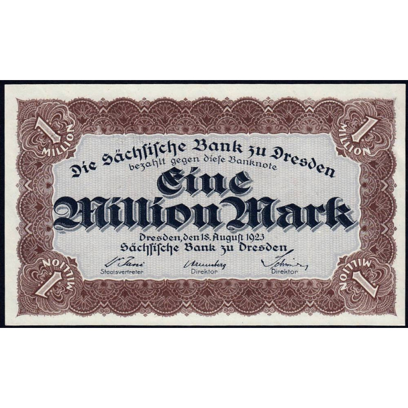 Banque de Saxe - Pick S 962 - 1 million mark - Sans série - 18/08/1923 - Etat : NEUF