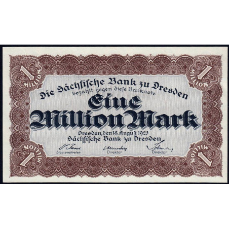 Banque de Saxe - Pick S 962 - 1 million mark - Sans série - 18/08/1923 - Etat : NEUF