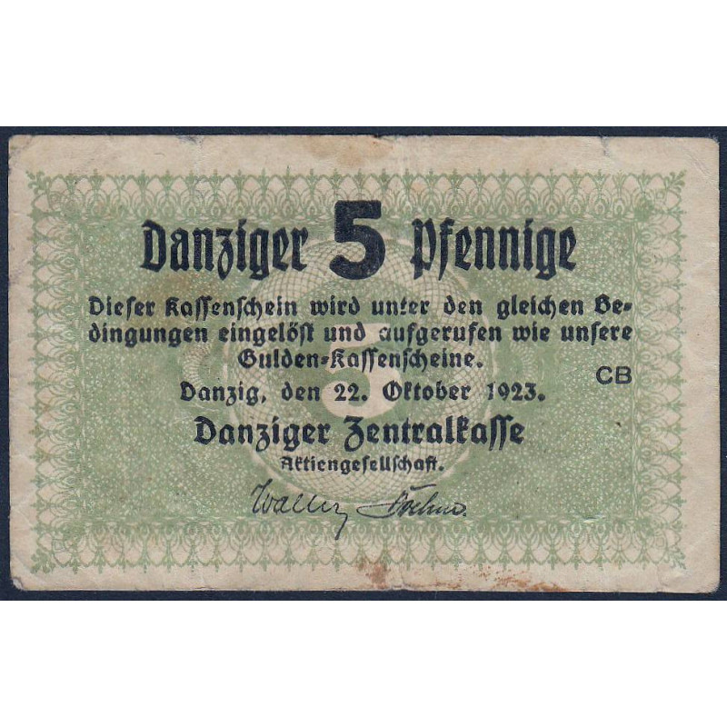 Dantzig - Pick 34a - 5 pfennige - 22/10/1923 - Etat : TB+