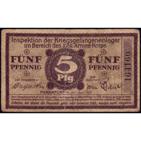 Allemagne - Camp de prisonniers - Francfort - 5 pfennig - 01/01/1917 - Etat : TB+