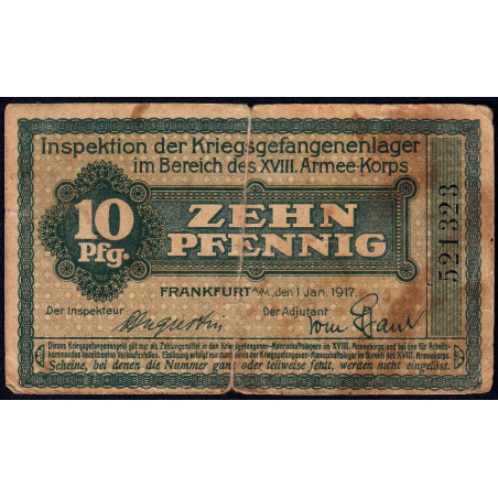 Allemagne - Camp de prisonniers - Francfort - 10 pfennig - 01/01/1917 - Etat : TB